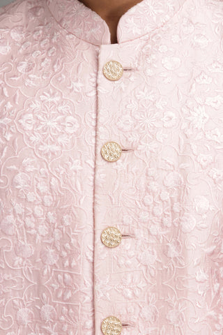 Chatenya Mittal-Pink Floral Embroidered Sherwani With Pant-INDIASPOPUP.COM