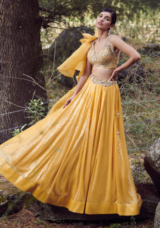 Dolly J-Svetlana Yellow Chiffon Lehenga Set-INDIASPOPUP.COM