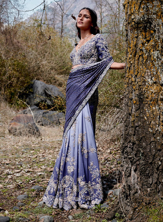 Dolly J-Ruanna Blue Kalidar Saree With Blouse-INDIASPOPUP.COM