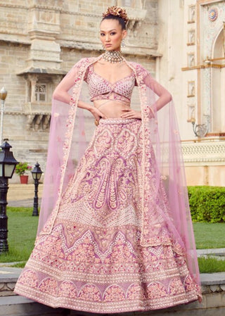 Bindani By Jigar And Nikita-Pastel Lavender Bridal Lehenga Set-INDIASPOPUP.COM