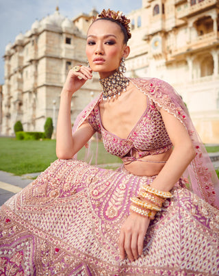 Bindani By Jigar And Nikita-Pastel Lavender Bridal Lehenga Set-INDIASPOPUP.COM