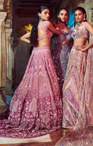 Bindani By Jigar And Nikita-Mauve Ombré Sombre Lehenga Set-INDIASPOPUP.COM