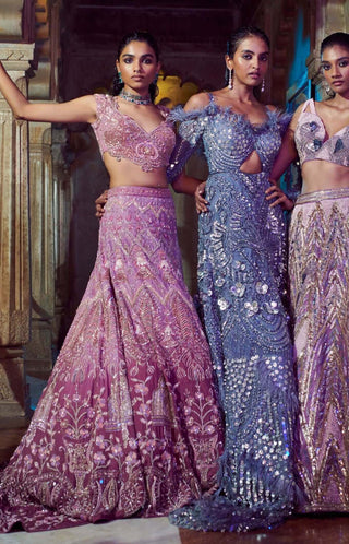 Bindani By Jigar And Nikita-Mauve Ombré Sombre Lehenga Set-INDIASPOPUP.COM