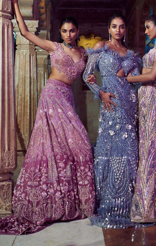 Bindani By Jigar And Nikita-Mauve Ombré Sombre Lehenga Set-INDIASPOPUP.COM