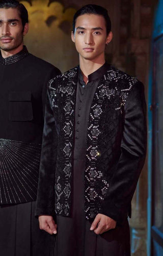 Bindani By Jigar And Nikita-Black Sherwani Kurta Set-INDIASPOPUP.COM