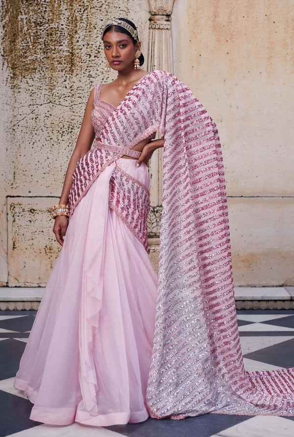 Pastel Light Pink Lehenga Choli Indian Wedding Wear Sequins Work Sari Saree  | eBay