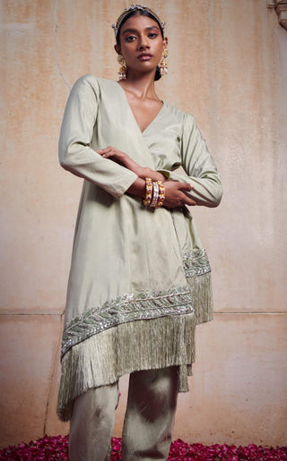 Bindani By Jigar And Nikita-Olive Green Kurta With Salwar-INDIASPOPUP.COM