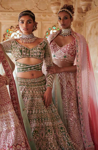 Bindani By Jigar And Nikita-Onion Pink Bridal Lehenga Set-INDIASPOPUP.COM