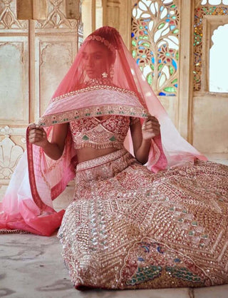 Bindani By Jigar And Nikita-Onion Pink Bridal Lehenga Set-INDIASPOPUP.COM