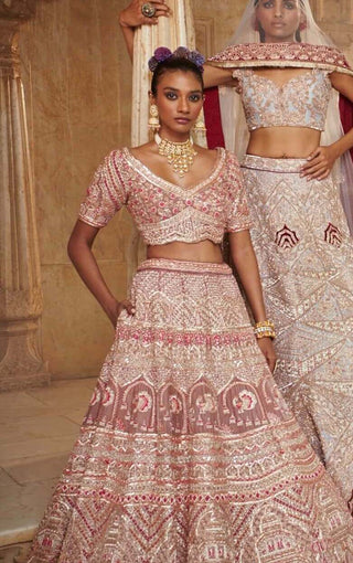 Bindani By Jigar And Nikita-Pink Bridal Lehenga Set-INDIASPOPUP.COM