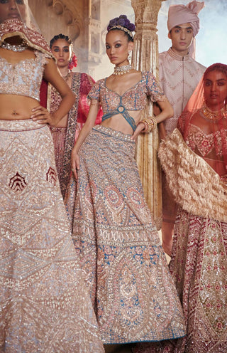 Bindani By Jigar And Nikita-Turquoise Bridal Lehenga Set-INDIASPOPUP.COM