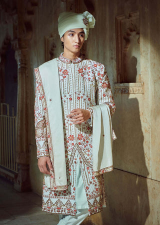 Bindani By Jigar And Nikita-Mint Green Sherwani Set-INDIASPOPUP.COM