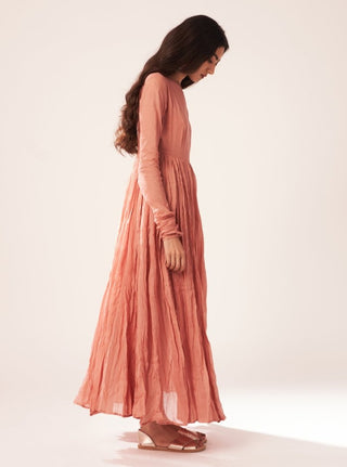 Dot-Peach Gathered Kurta-INDIASPOPUP.COM