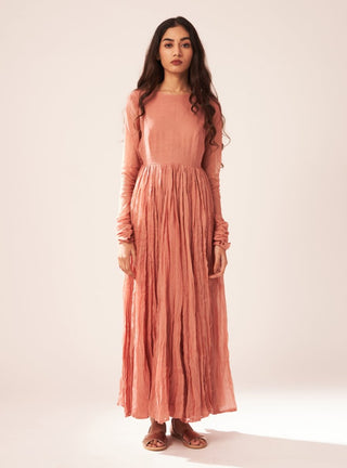 Dot-Peach Gathered Kurta-INDIASPOPUP.COM