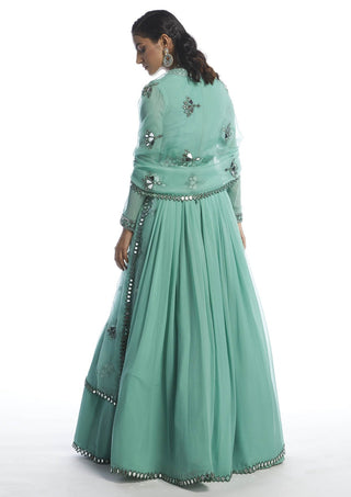 Vvani By Vani Vats-Dull Mint Chiffon Anarkali Set-INDIASPOPUP.COM