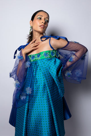 Siddhartha Bansal-Blue Signature Box Pleat Dress-INDIASPOPUP.COM