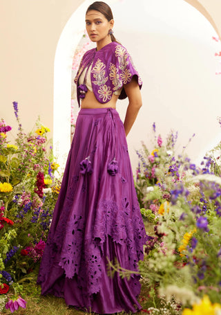 Chandrima-Purple Cutwork Layered Lehenga-INDIASPOPUP.COM