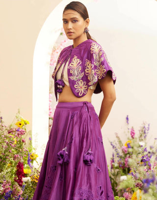 Chandrima-Purple Contrast Cape-INDIASPOPUP.COM