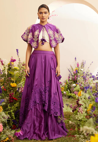 Chandrima-Purple Cutwork Layered Lehenga-INDIASPOPUP.COM