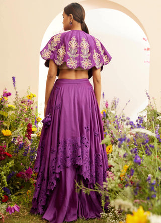 Chandrima-Purple Cutwork Layered Lehenga-INDIASPOPUP.COM