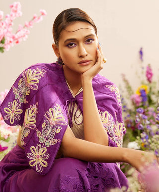 Chandrima-Purple Contrast Cape-INDIASPOPUP.COM