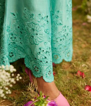 Chandrima-Aqua Cutwork Flared Pants-INDIASPOPUP.COM