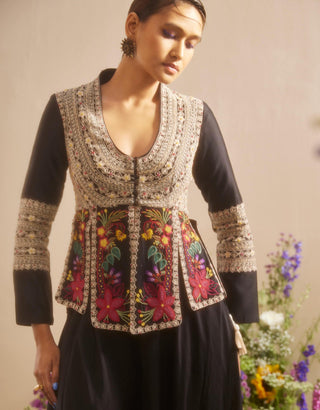 Chandrima-Black Cordwork And Beadwork Panelled Jacket-INDIASPOPUP.COM