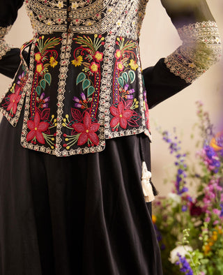 Chandrima-Black Cordwork And Beadwork Panelled Jacket-INDIASPOPUP.COM