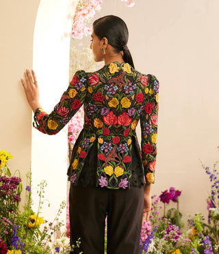 Chandrima-Black Embroidered And Cutwork Jacket-INDIASPOPUP.COM