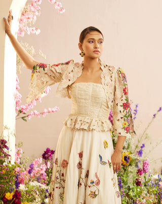 Chandrima-Ivory Cutwork And Beadwork Bolero Jacket-INDIASPOPUP.COM