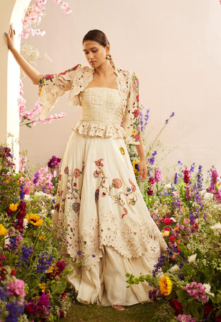 Chandrima-Ivory Cutwork Emboidered Layered Lehenga-INDIASPOPUP.COM