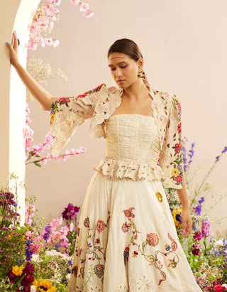 Chandrima-Ivory Ruched Corset-INDIASPOPUP.COM