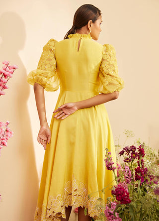 Chandrima-Yellow Ruched Dress-INDIASPOPUP.COM