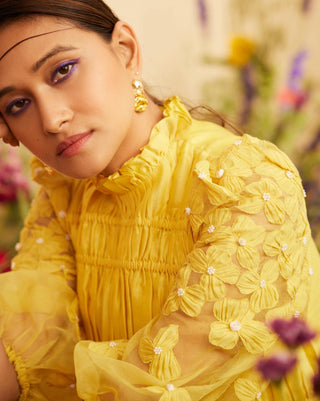 Chandrima-Yellow Ruched Dress-INDIASPOPUP.COM