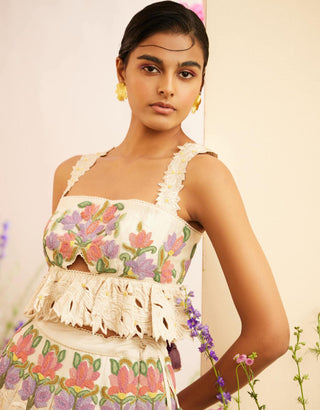 Chandrima-Ivory Floral Beadwork Bustier-INDIASPOPUP.COM