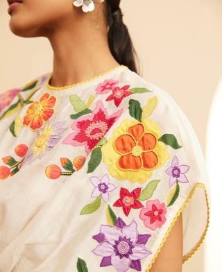 Chandrima-Ivory Applique Waist Pleated Top-INDIASPOPUP.COM