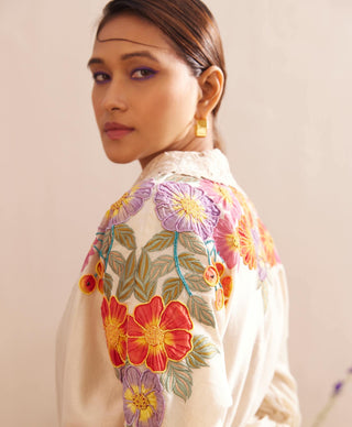 Chandrima-Ivory Applique Shirt Dress-INDIASPOPUP.COM
