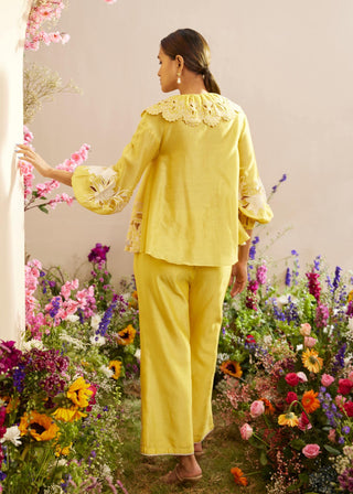 Chandrima-Yellow Contrast Embroidered Pants-INDIASPOPUP.COM