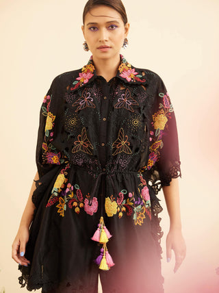 Chandrima-Black Cutwork And Embroidered Kaftan-INDIASPOPUP.COM