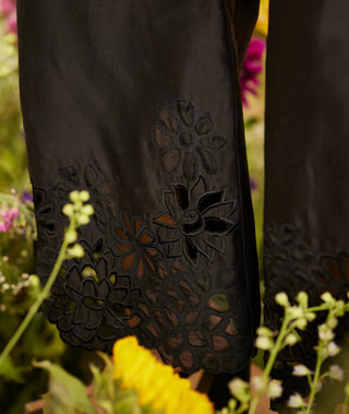 Chandrima-Black Cutwork Culottes Pants-INDIASPOPUP.COM