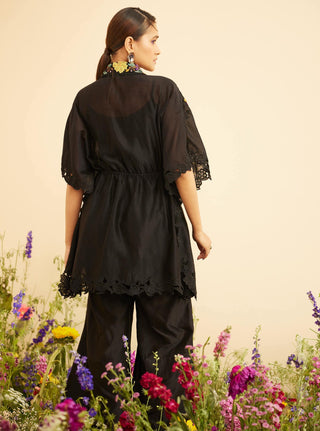 Chandrima-Black Cutwork Culottes Pants-INDIASPOPUP.COM