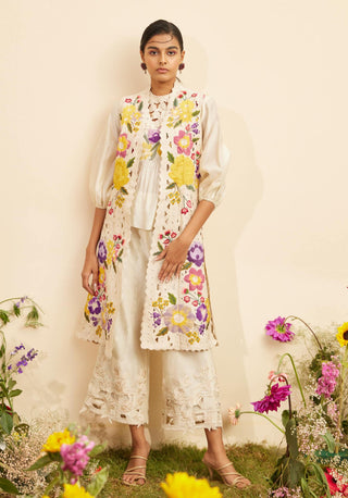 Chandrima-Ivory Kala Cotton Applique & Cutwork Jacket-INDIASPOPUP.COM