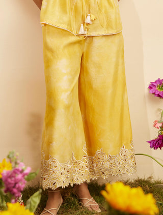 Chandrima-Yellow Cutwork Culotte Pants-INDIASPOPUP.COM