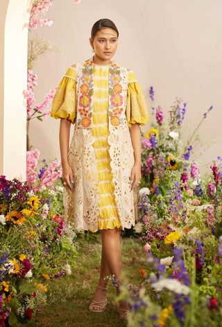 Chandrima-Yellow Tie-Dye Ruched Dress-INDIASPOPUP.COM