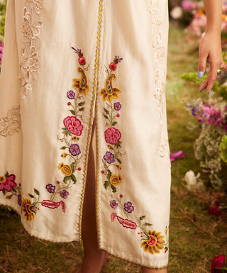 Chandrima-Ivory Embroidered Midi Dress-INDIASPOPUP.COM