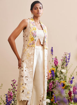 Chandrima-Ivory Lilly Cutwork Jacket-INDIASPOPUP.COM