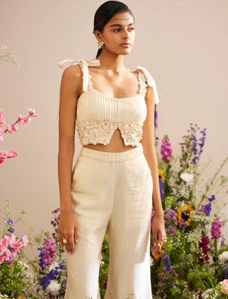 Chandrima-Ivory Floral Pleated Bustier-INDIASPOPUP.COM