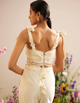 Chandrima-Ivory Floral Pleated Bustier-INDIASPOPUP.COM