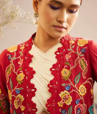 Chandrima-Red Embroidered Jacket-INDIASPOPUP.COM