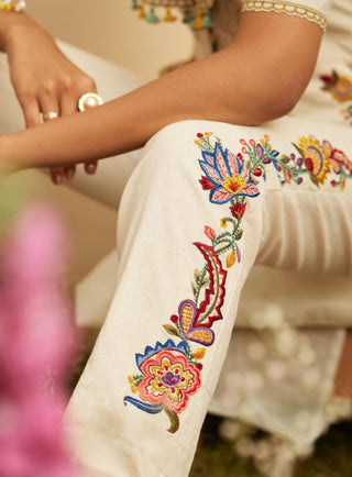 Chandrima-Ivory Embroidered And Cutwork Jumpsuit-INDIASPOPUP.COM